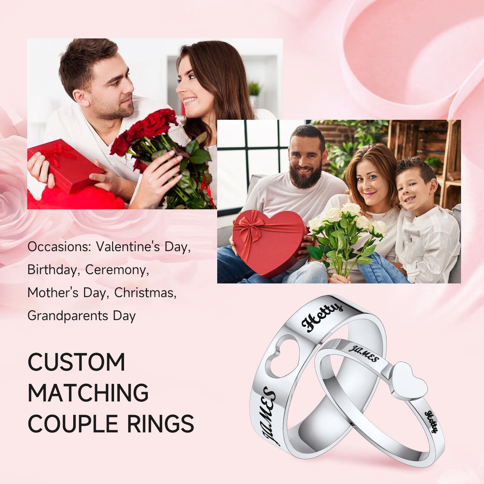 Matching Heart Couple Promise Rings Layering Ring Set Friendship Bands –  GardeniaJewel